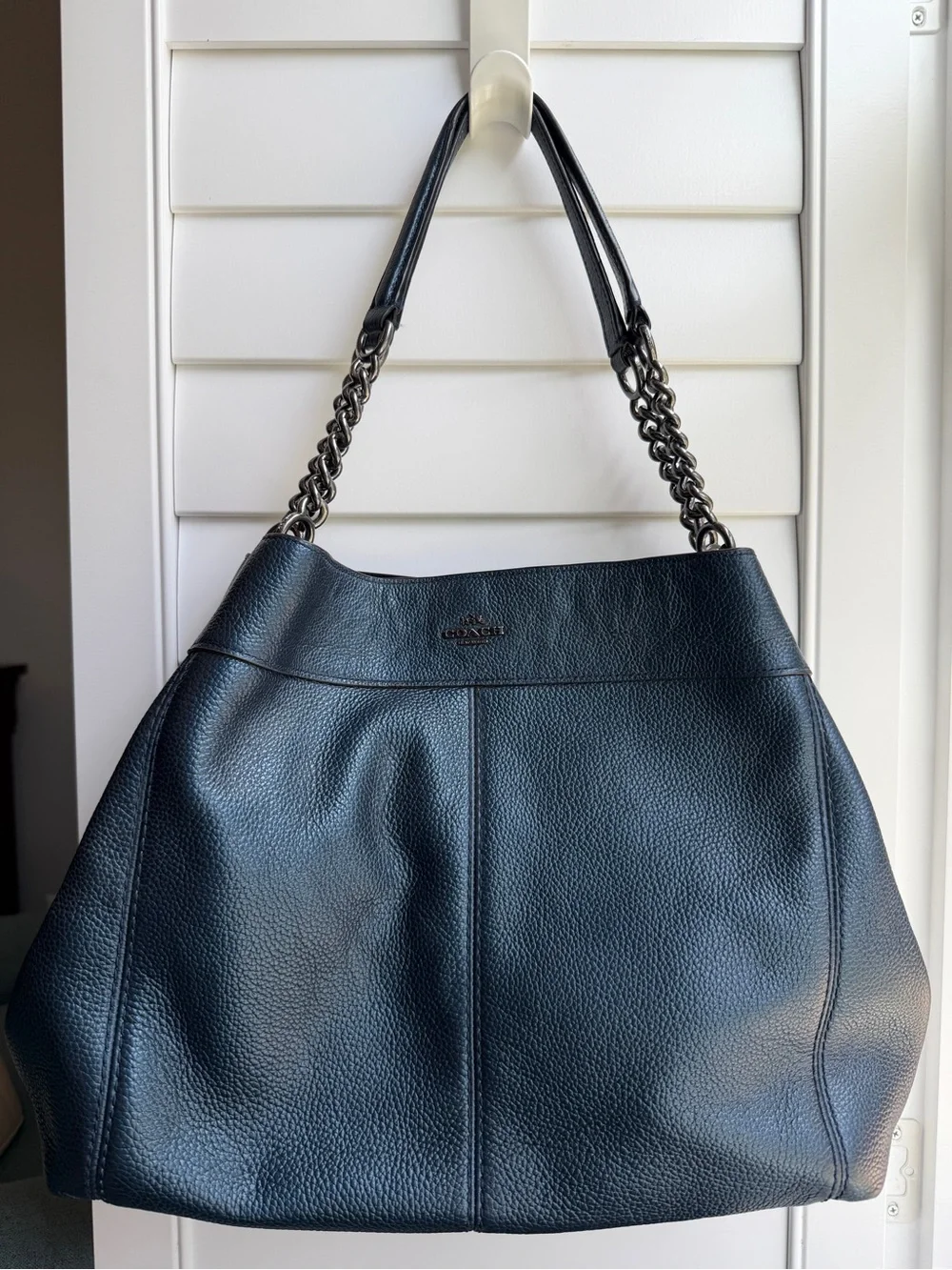 Coach Lexy Navy Pebbled Leather Shoulder Bag